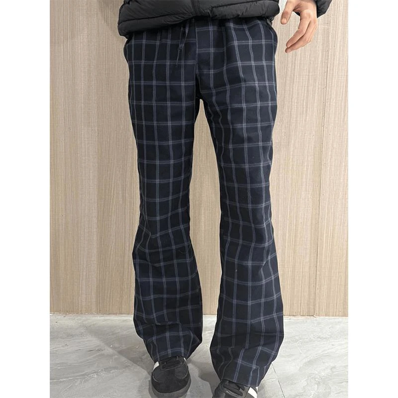 何以至此vintage美式复古格子裤男款微喇弯刀裤子宽松直筒休闲裤