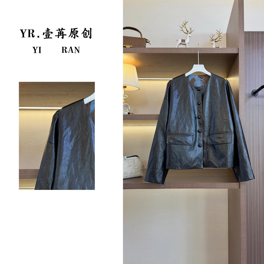 壹苒原创【双面穿皮衣】中式改良设计师皮衣气质外套YC8018