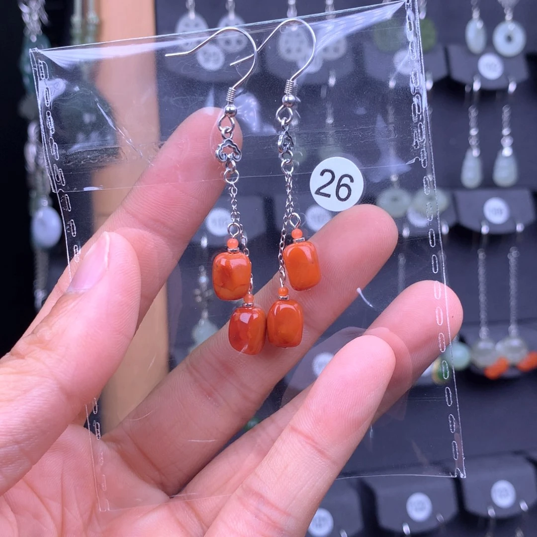 南红玛瑙耳饰银S925镶嵌凤