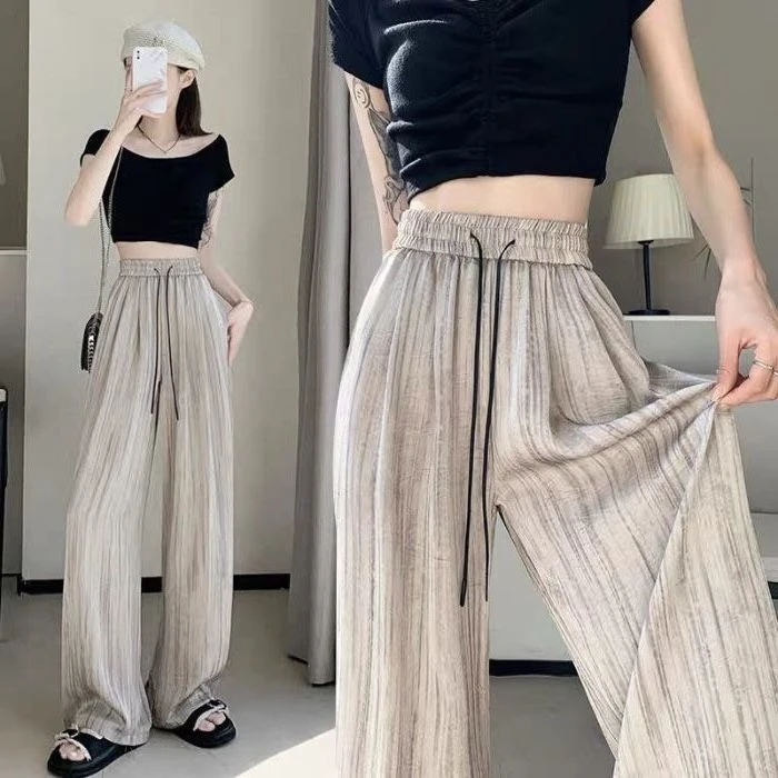 【厂直销】大码85-300斤胖mm显瘦冰丝阔腿裤女夏季薄款宽松休闲裤子