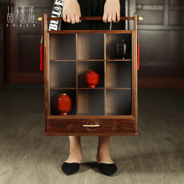 主人杯(大)九宫格提梁柜原创设计北美黑胡桃陈列中式杯子