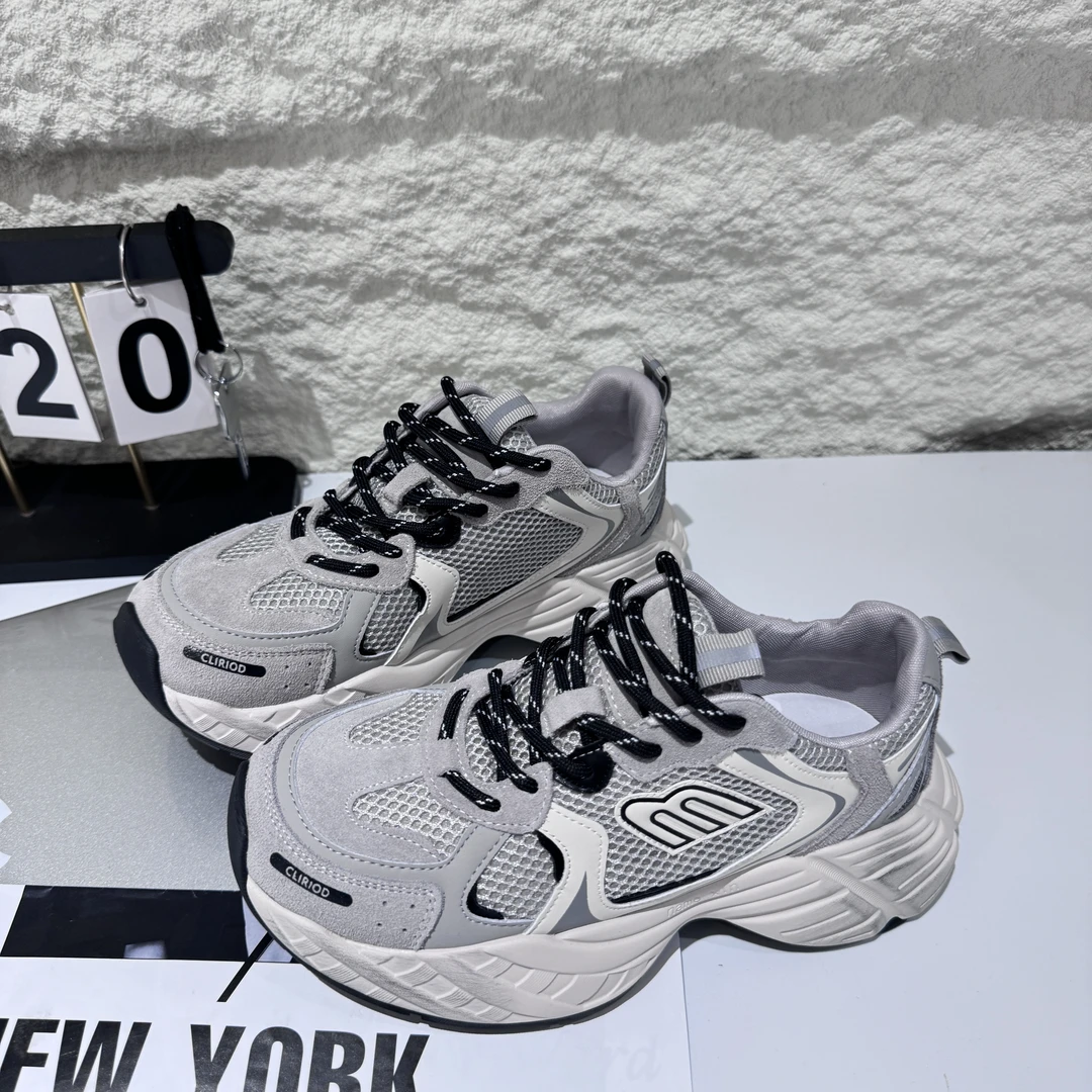 真皮复古休闲运动厚底轻便美式ins网面潮酷新款老爹鞋1118