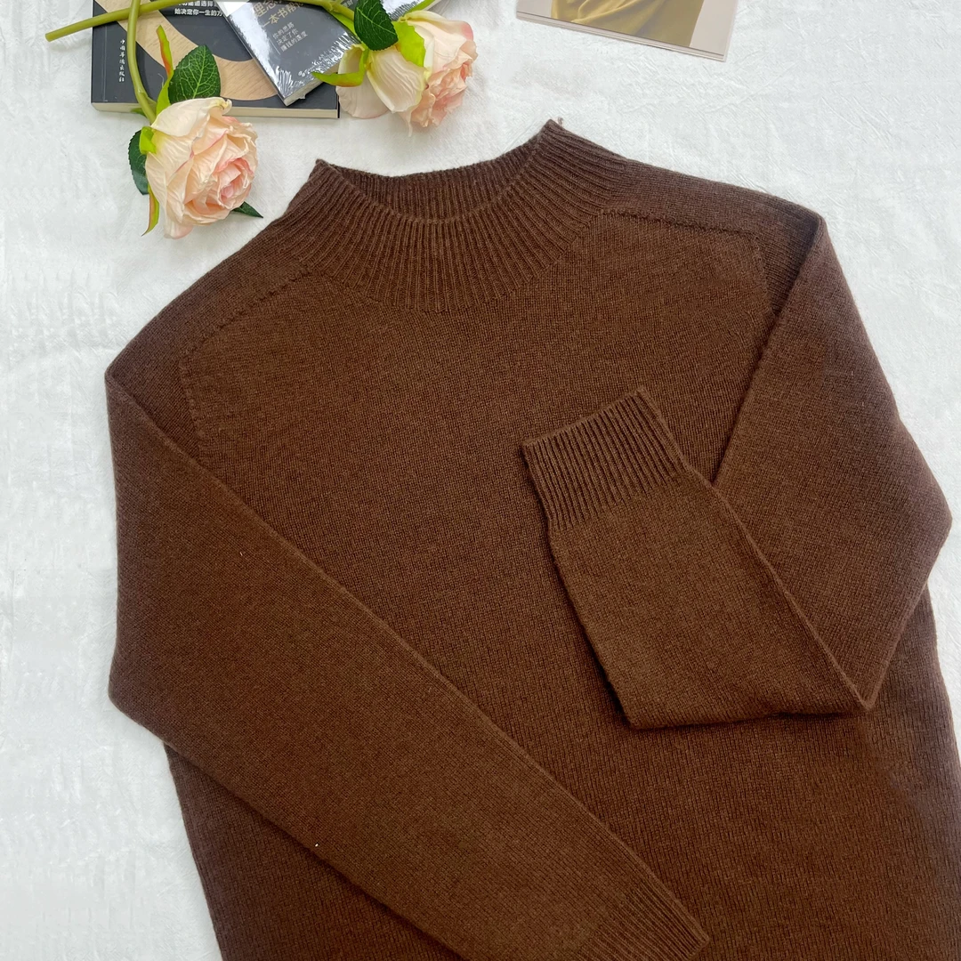 100羊毛半高领无缝长袖打底针织衫女士百搭亲肤上衣M196