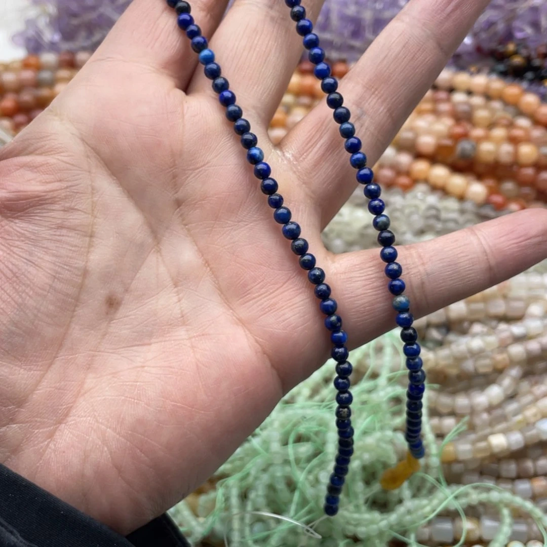 玛瑙/玉髓珠宝半成品未镶嵌西*雪一条4mm青金圆珠