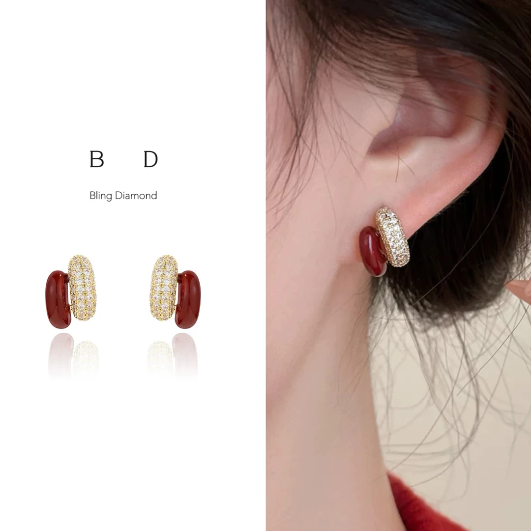 合金珐琅耳饰 红色新年款耳钉蛇年安克拉红耳饰