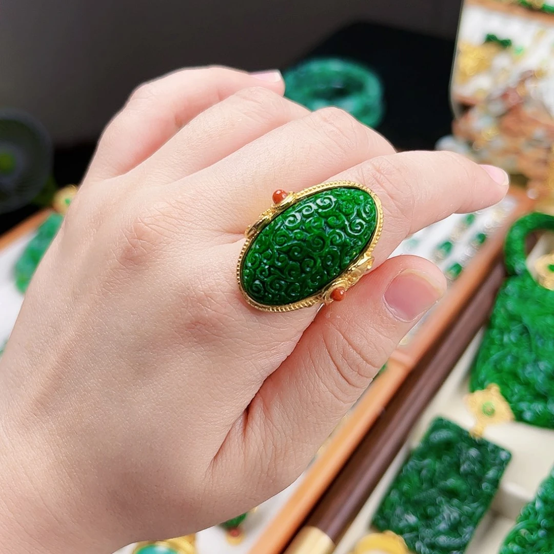 【闪购商品】银S925镀金镶嵌戒指翡翠