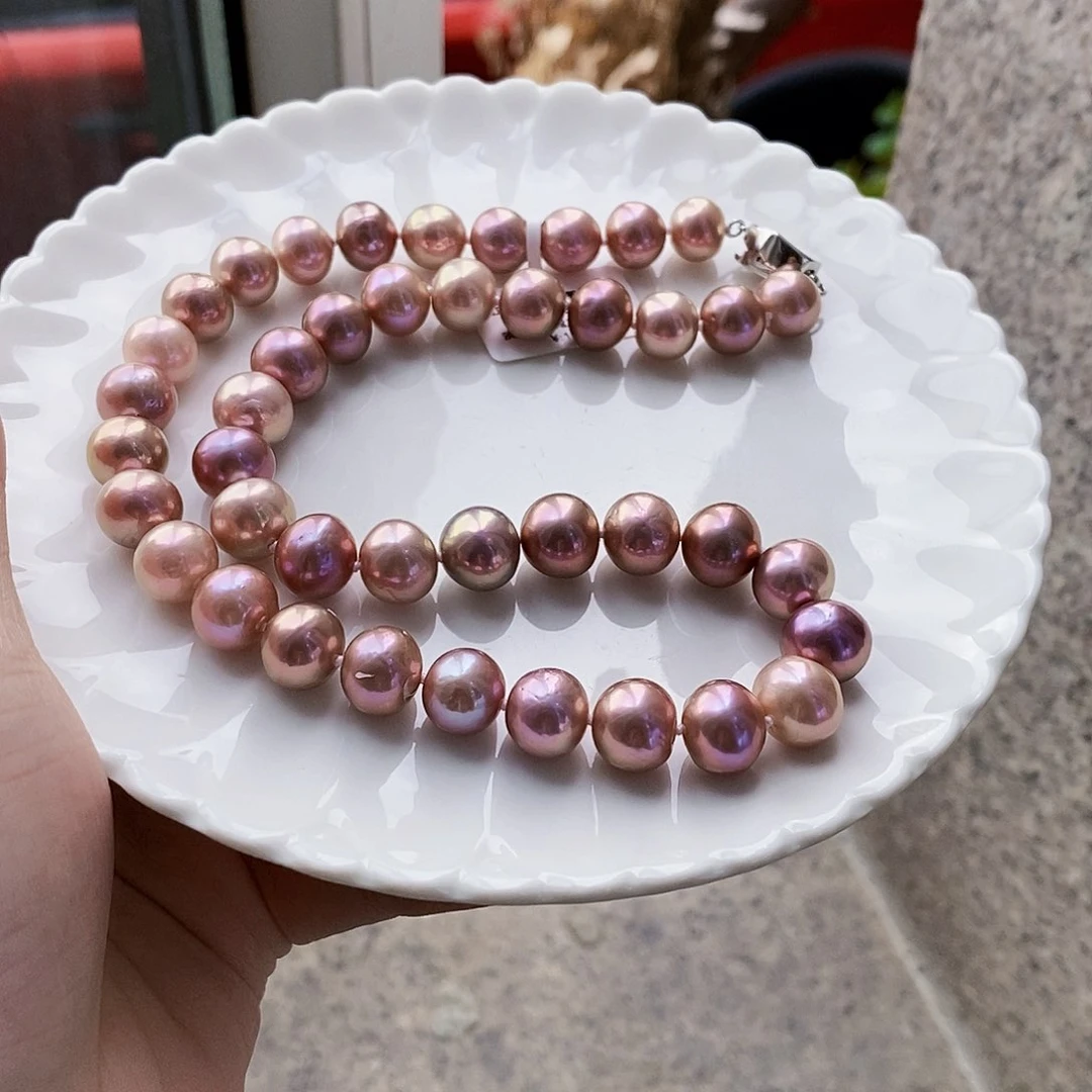 淡水珍珠稀有炫彩金属怪色紫项链9-11m m未镶嵌月*兔