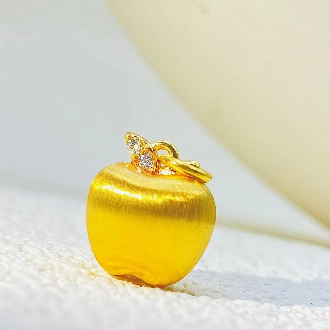 合成碳硅石（莫桑石）平安果｜18k平安果吊坠#1219#卡11.5mm*15mm