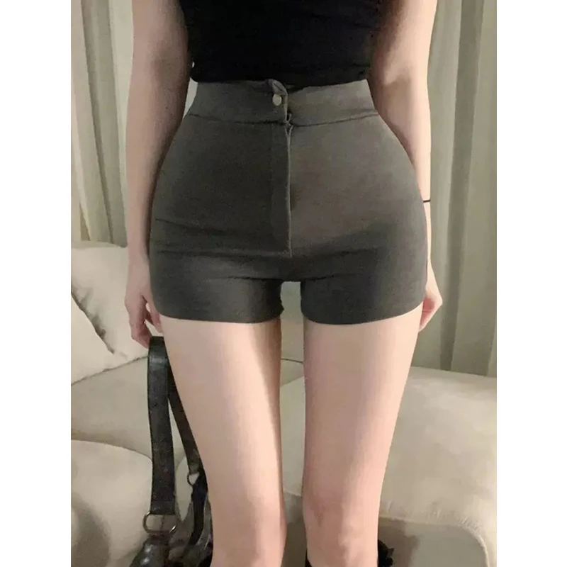 夏季新款百搭纯欲甜辣显瘦高腰紧身显身材纯色弹力黑色短裤女