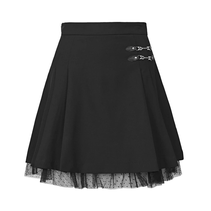 S·DEER圣迪奥女装时尚休闲压褶网纱波点拼接A字短裙S22281308