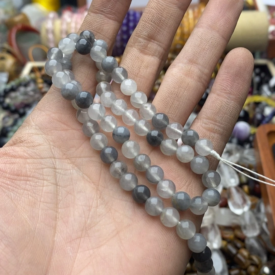 玛瑙/玉髓未镶嵌珠宝半成品一条天然6mm云雾灰水晶