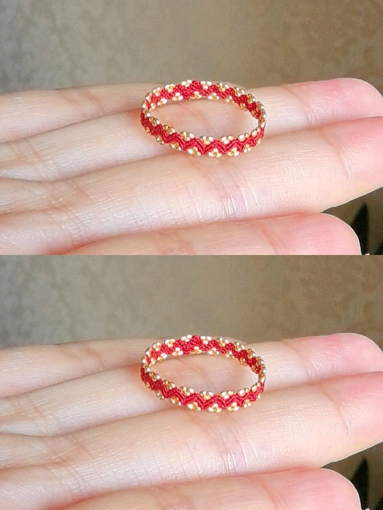 18k金AU750芝麻珠指环红色金戒编绳单圈简约红绳脚链