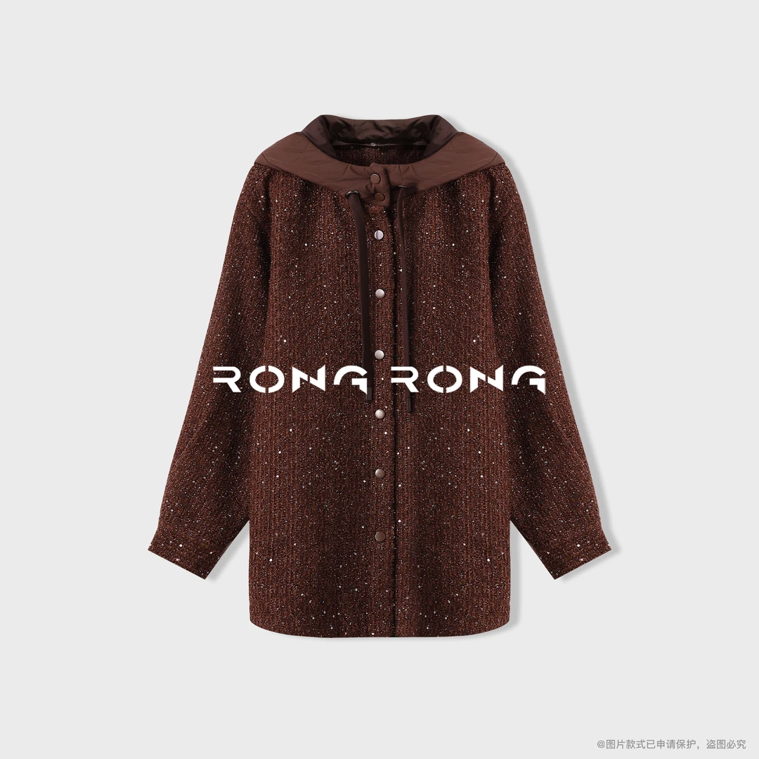 溶溶【星雾红尘】RONGRONG 绵羊毛花纱亮片慵懒风连帽外套F26QW2035