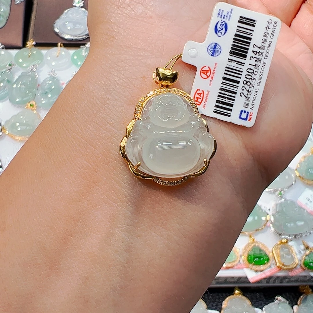 吊坠(不含链)18K金镶嵌翡翠佛公