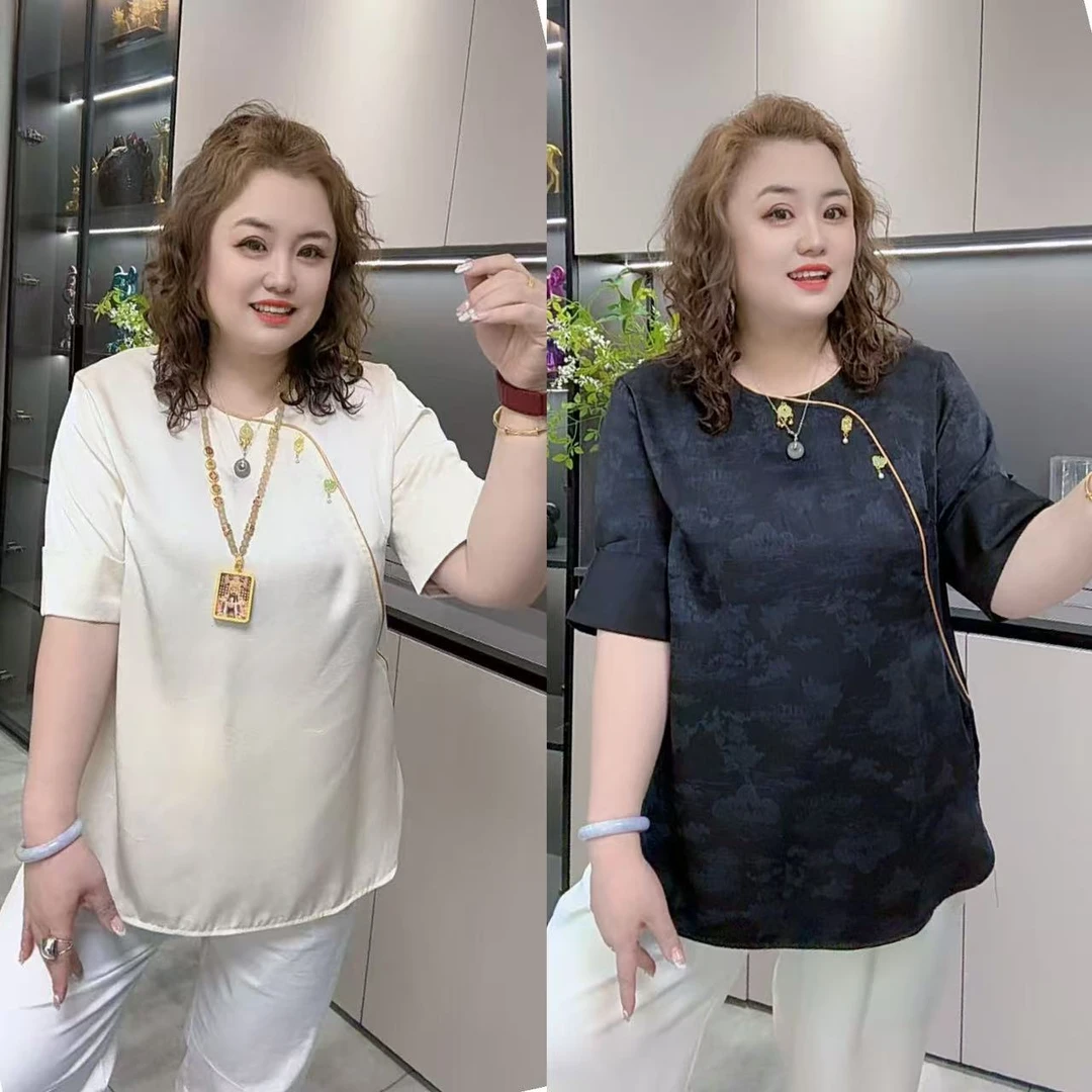 77236（丹姐家）夏季新款一步一响中式国风提花短袖打底衫宽松显瘦