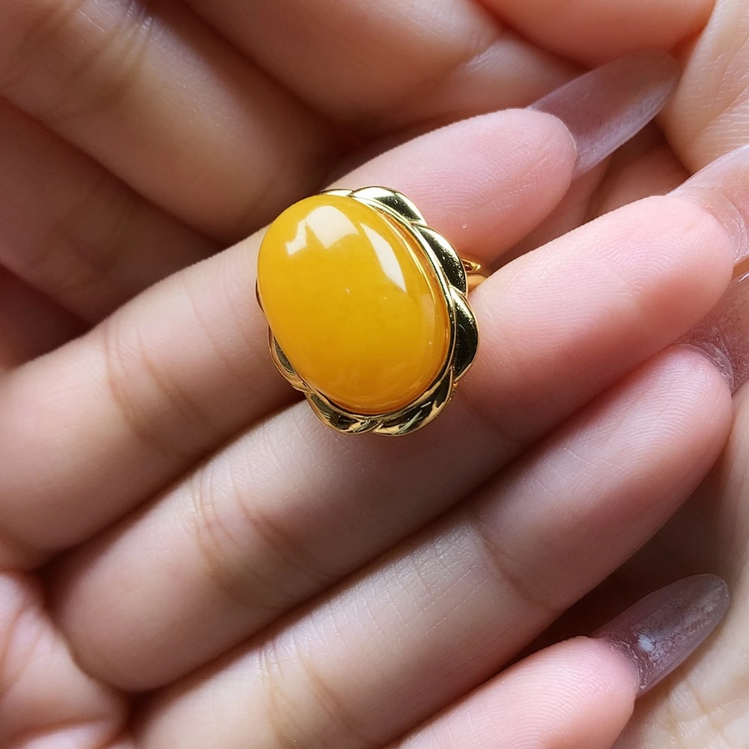 蜜蜡戒指银S925镶嵌戒指