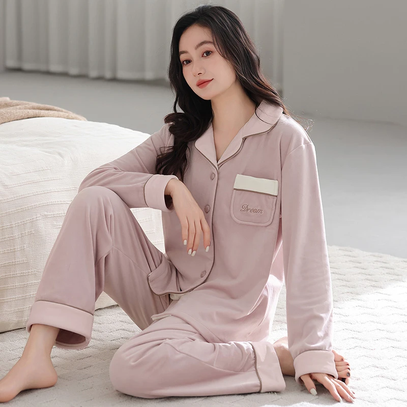 海岛绒睡衣女秋冬季加厚保暖长袖大码套装秋冬季法兰绒家居服