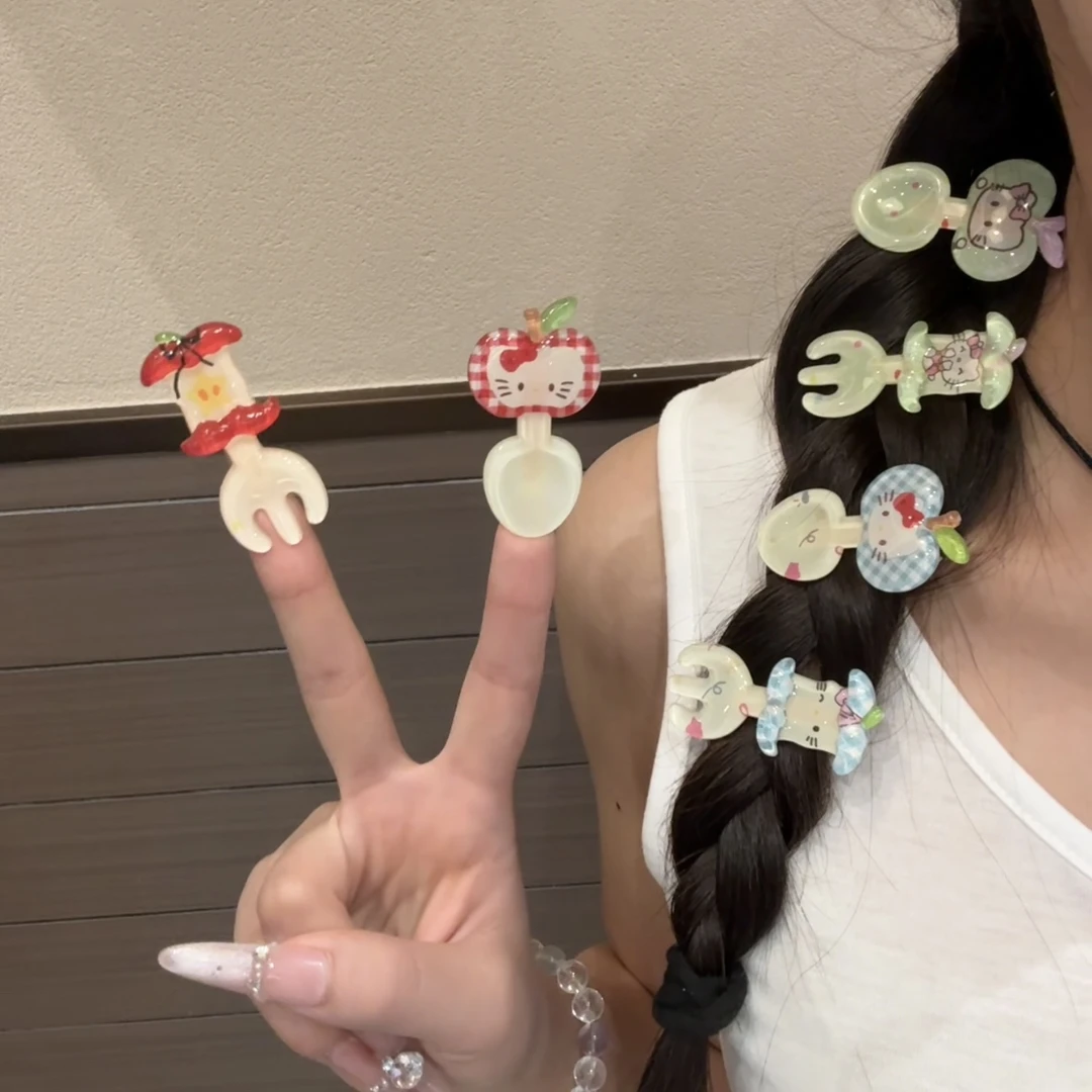 卡通猫咪苹果勺子叉子发夹儿童碎发鸭嘴夹女侧边刘海夹子发卡头饰