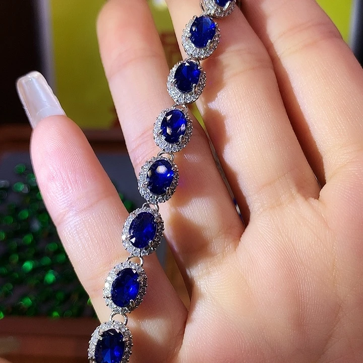 蓝宝石手链银S925镶嵌