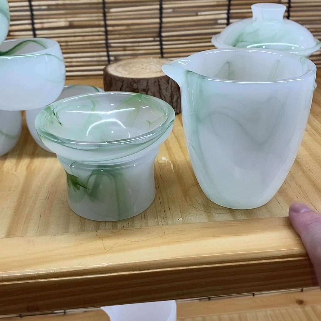琉璃手工艺品飘绿公杯1过漏一对