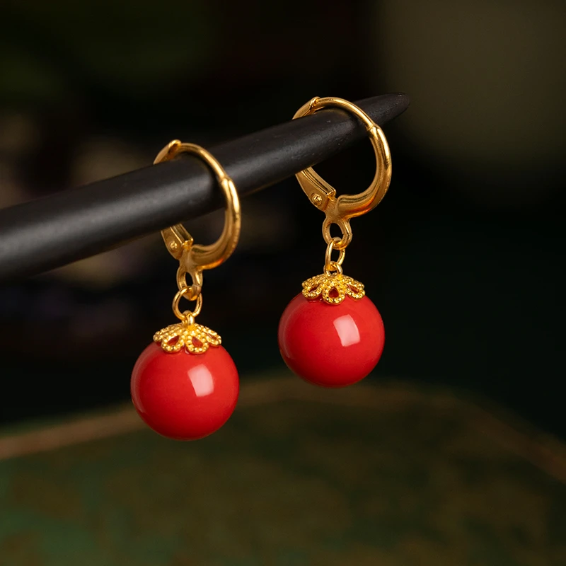 天然辰砂小银匠朱砂耳饰S925银耳钉女款耳坠耳环生日母亲节礼物