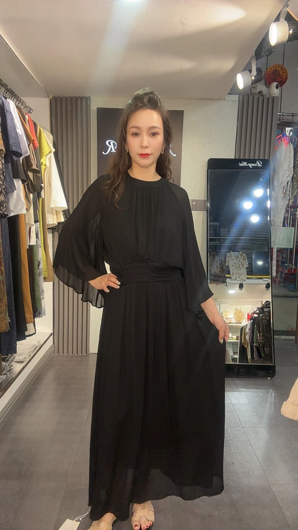 粉色法式连衣裙气质淑女长款压褶设计优雅轻熟风