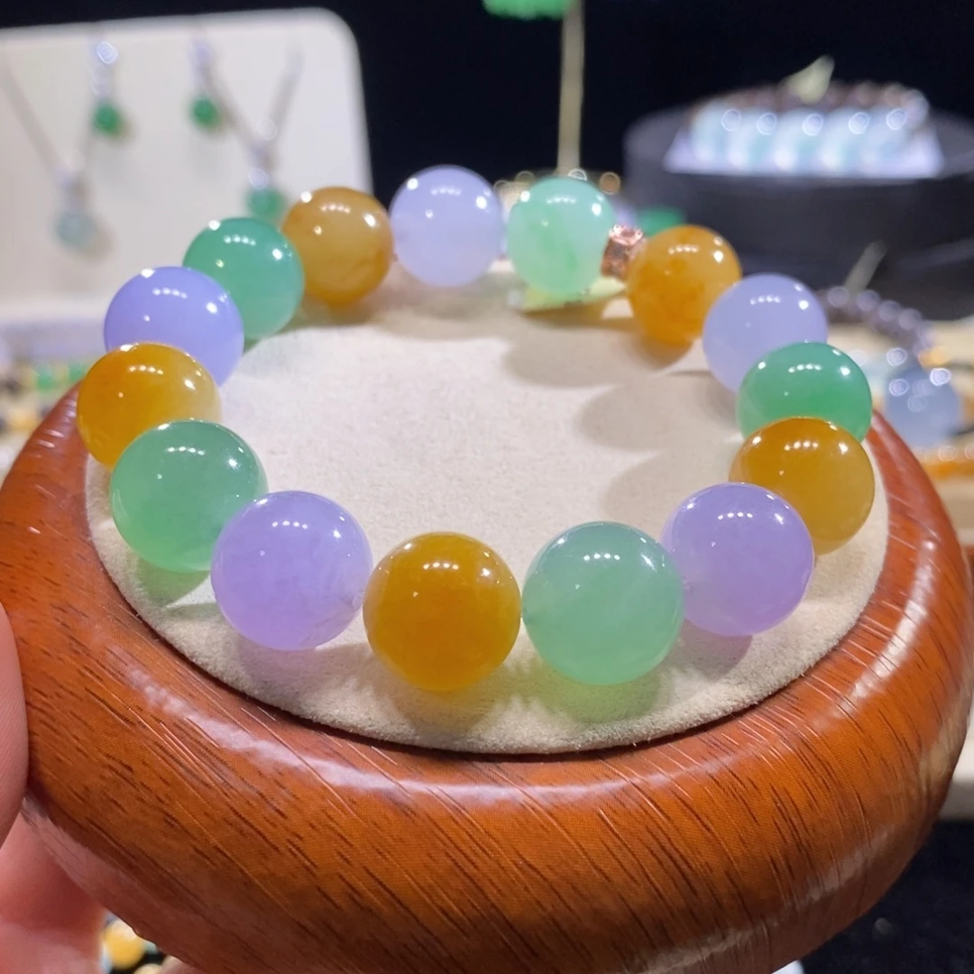 翡翠未镶嵌颈饰翡翠浓彩多宝手串