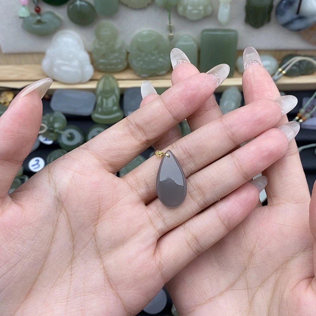 和田玉18K金镶嵌吊坠(不含链)