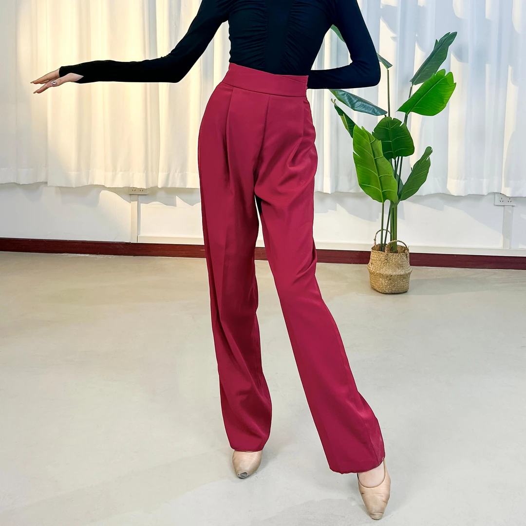 新款摩登舞拉丁舞女裤高腰跳舞显瘦交谊舞垂感百搭日常裤子广场舞