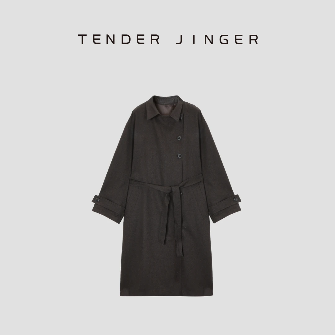 Tender Jinger【梧桐树下】高级质感中性风羊毛风衣外套T54ZP41360