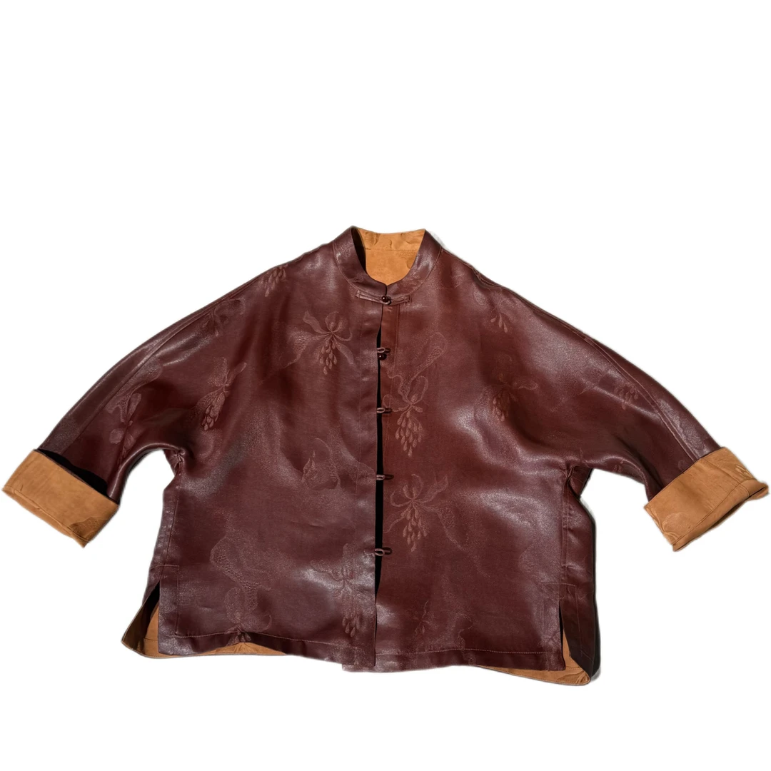 【凤翎百合外套】桑蚕丝红云纱50姆米凤翎百合外套