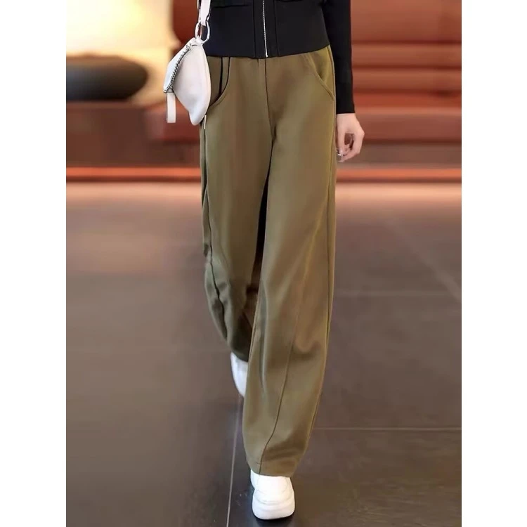 拉夏贝尔窄版时尚阔腿裤女春秋季2025新款高腰显瘦垂感直筒休闲裤