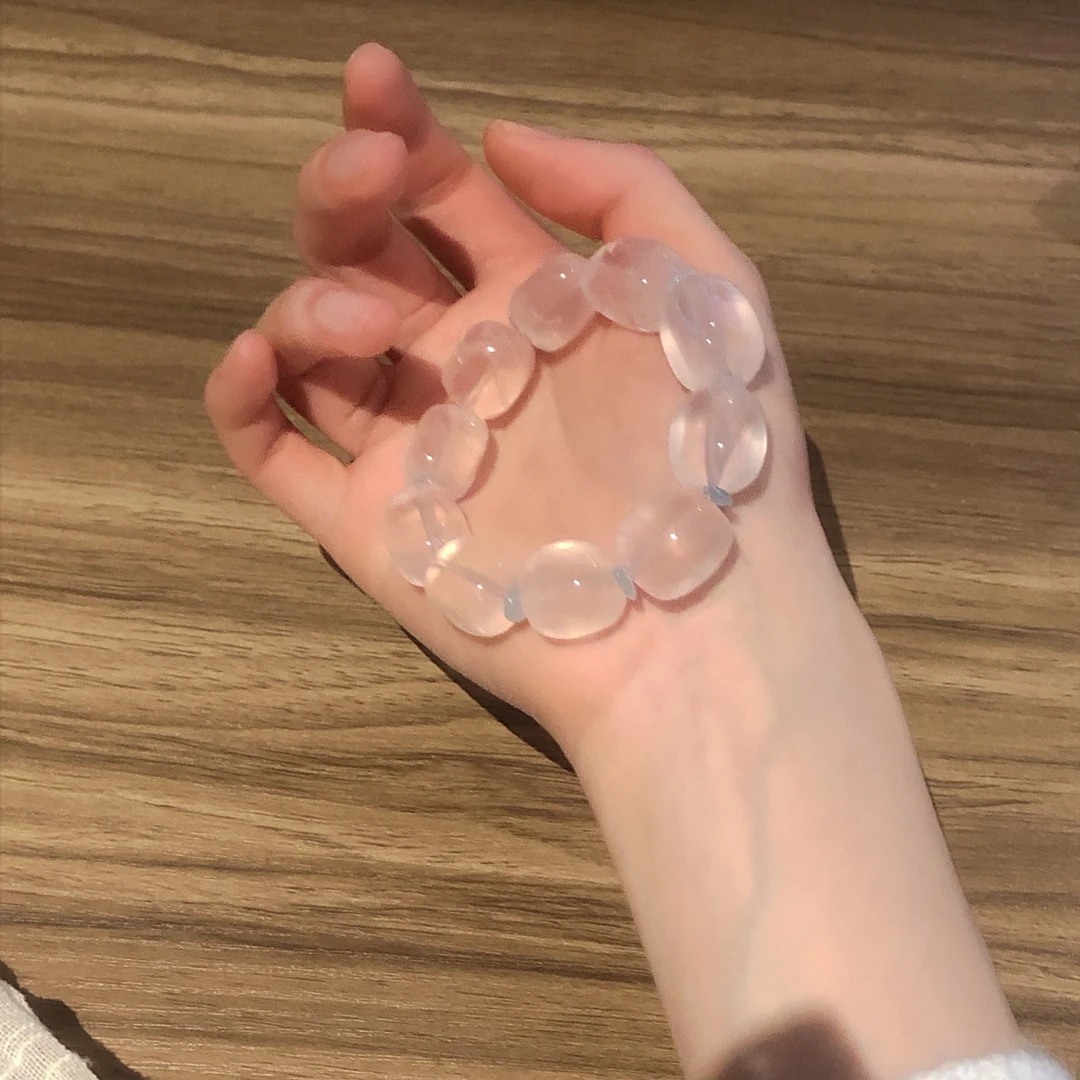 SG1593-［蜜桃冰块原石］粉水晶海蓝宝手串均有瑕多样性发