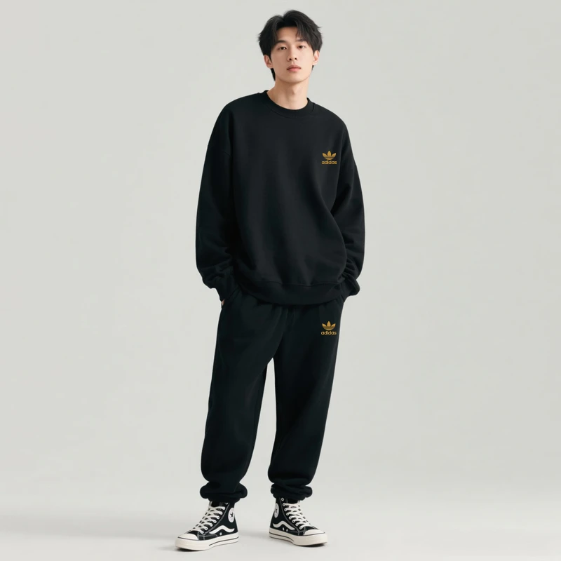 春秋季日常出行潮男卫衣套装薄款休闲宽松大码运动两件套