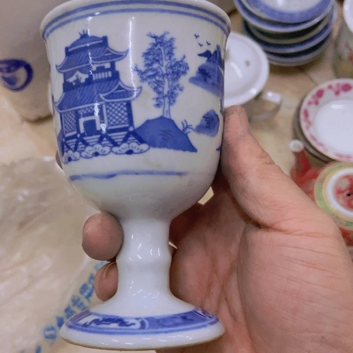 正***源景德镇青花梧桐高脚酒杯