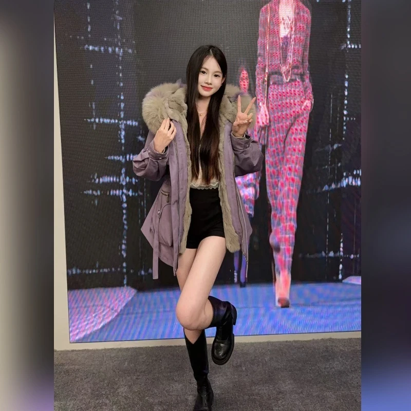 小狐仙海宁爆款皮草派克服兔毛内胆可拆卸狐狸大毛领 LL