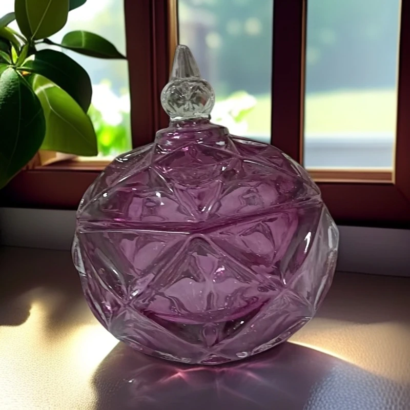 单只-轻奢欧式紫色糖果罐水晶储物罐客厅装饰摆件