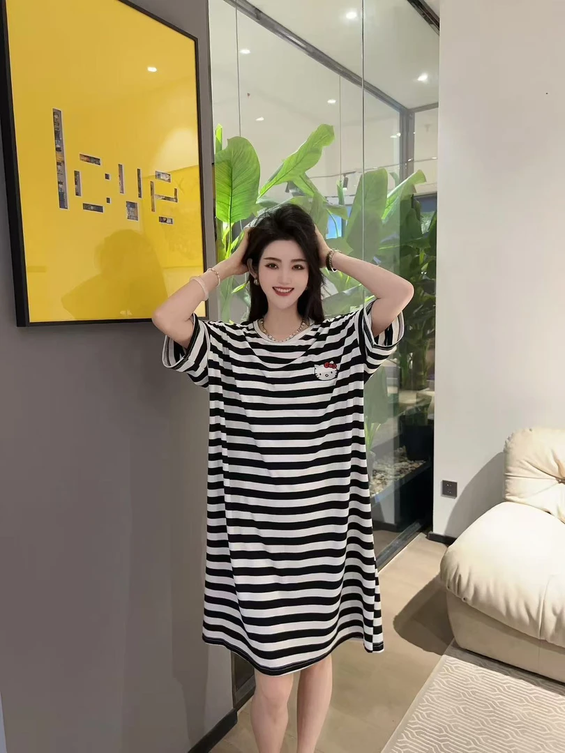 张肉肉3009横条长款睡裙120-230斤