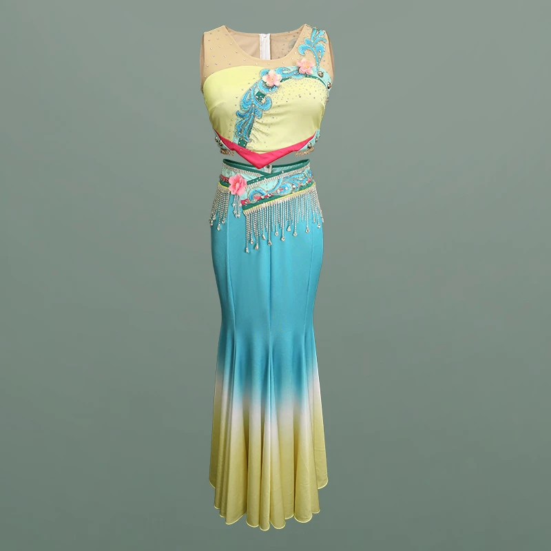 傣族春述舞蹈服同款西双版纳大裙摆独舞包臀鱼尾裙定制艺考练习裙