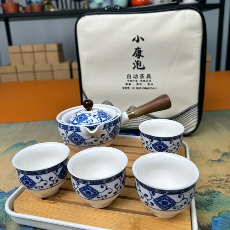 陶瓷功夫茶具用品自动翻转壶旋转逍遥泡茶壶懒人泡茶神器9-01