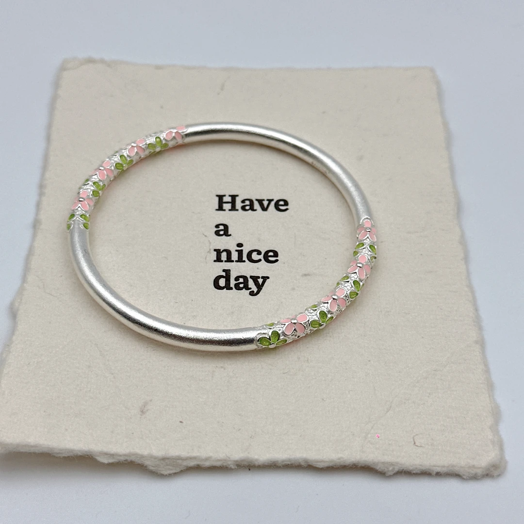 银9999梅花银手镯女新中式珐琅彩闭口实心银镯子年轻送女友