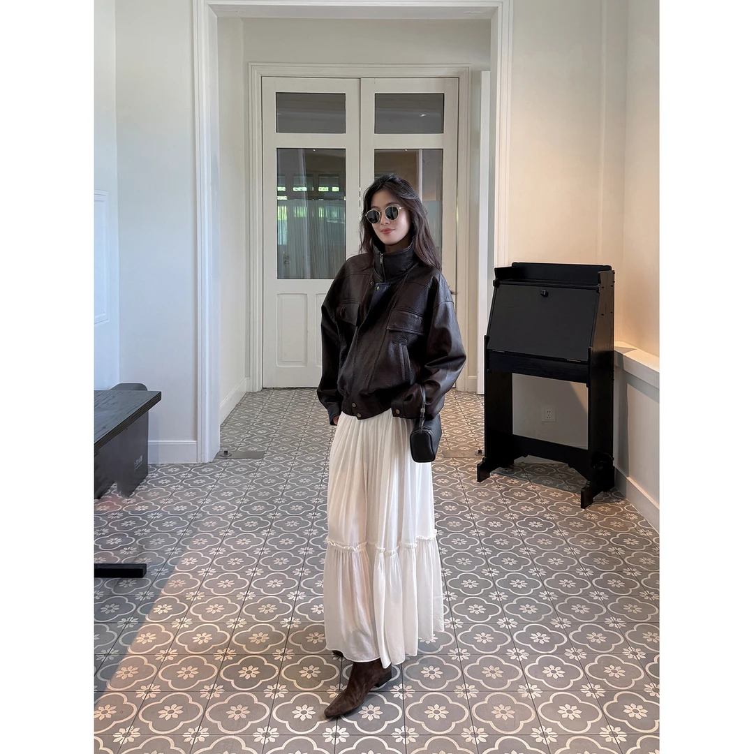 杨小妖西班牙正宗LADOMA重工泡皮夹克皮衣外套女2025秋冬新款