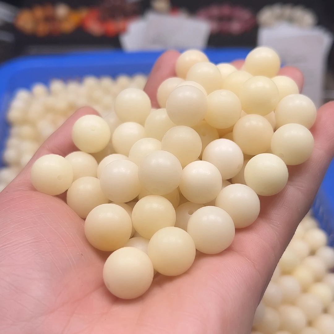 菩提根/象牙果手串500颗14➕尺寸奶白色圆珠微瑕