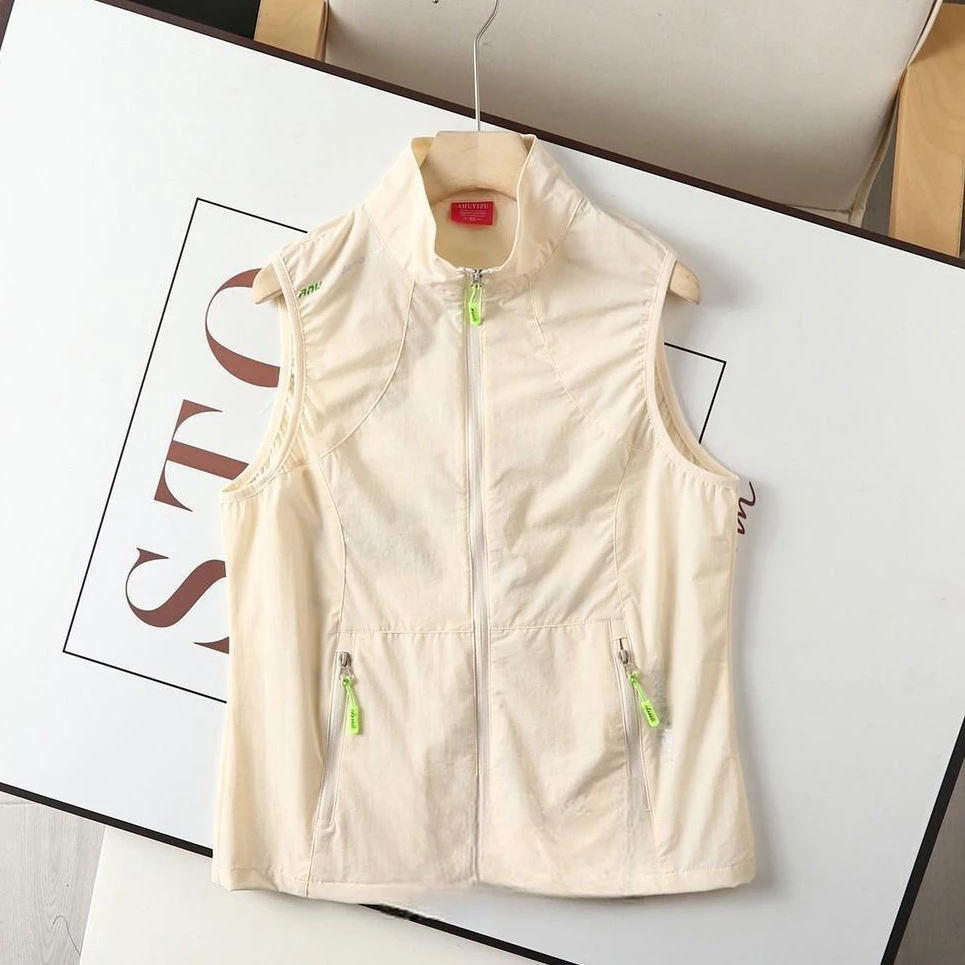 外贸韩国单夏季户外运动健身旅游防晒衣透气弹力马甲外套女款坎肩