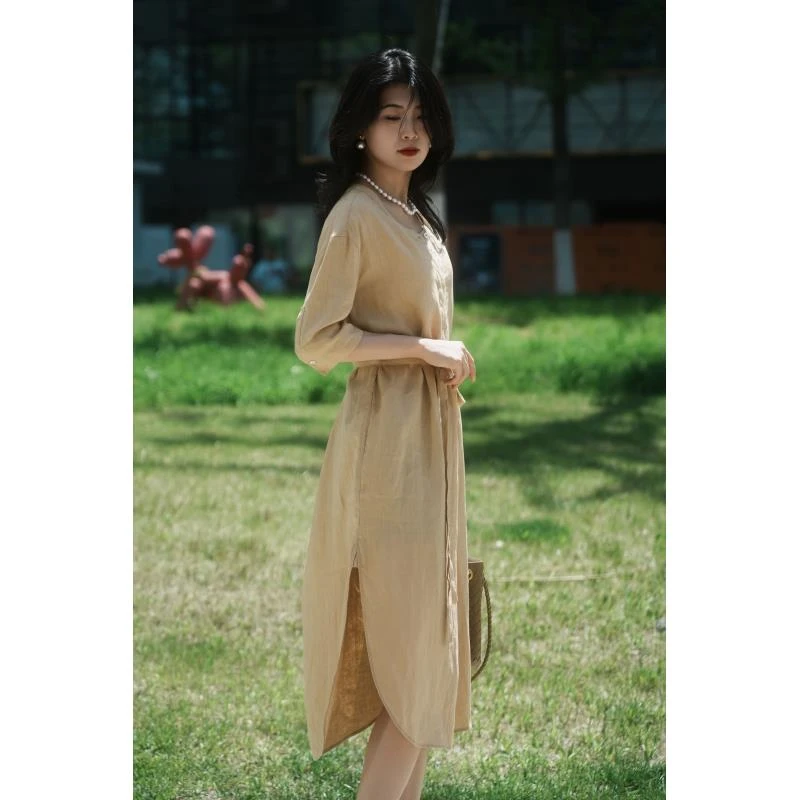 “大道至简”气质亚麻连衣裙