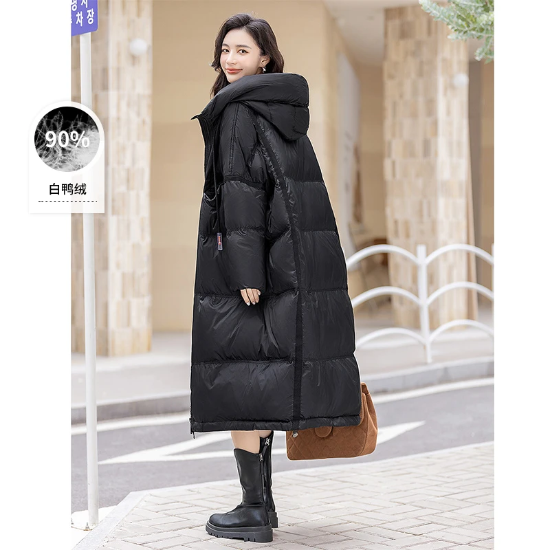丝柏舍2025冬装新款女装长袖宽松休闲中长款连帽羽绒服S44B4927Y