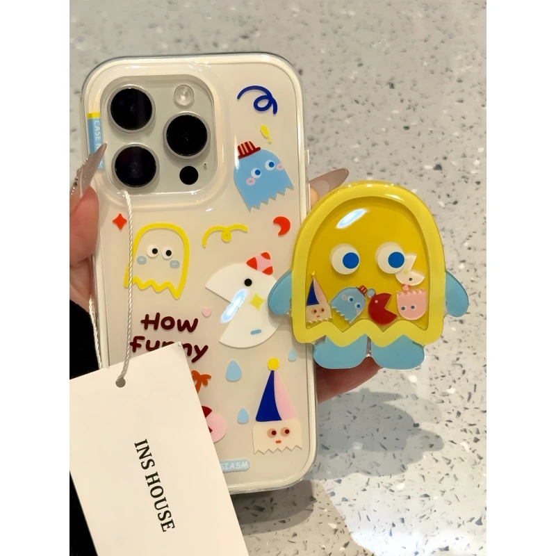 卡通线条幽灵童吃豆人适用ihone16promax苹果15pro手机壳14新款13