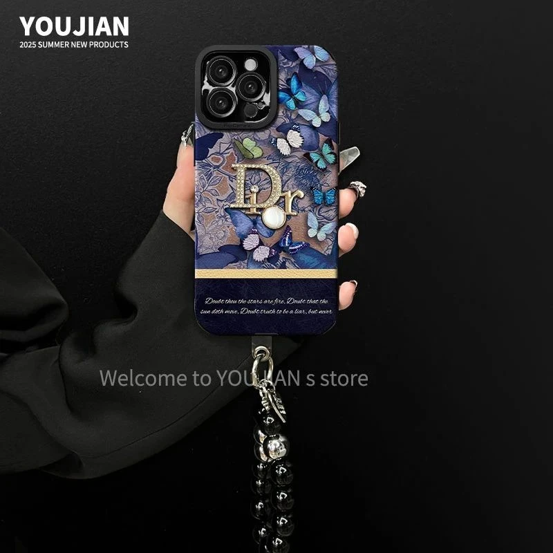 适用【苹果/oppo/华为/vivo/小米】梦幻幽蓝蝴蝶潮牌英文创意手机