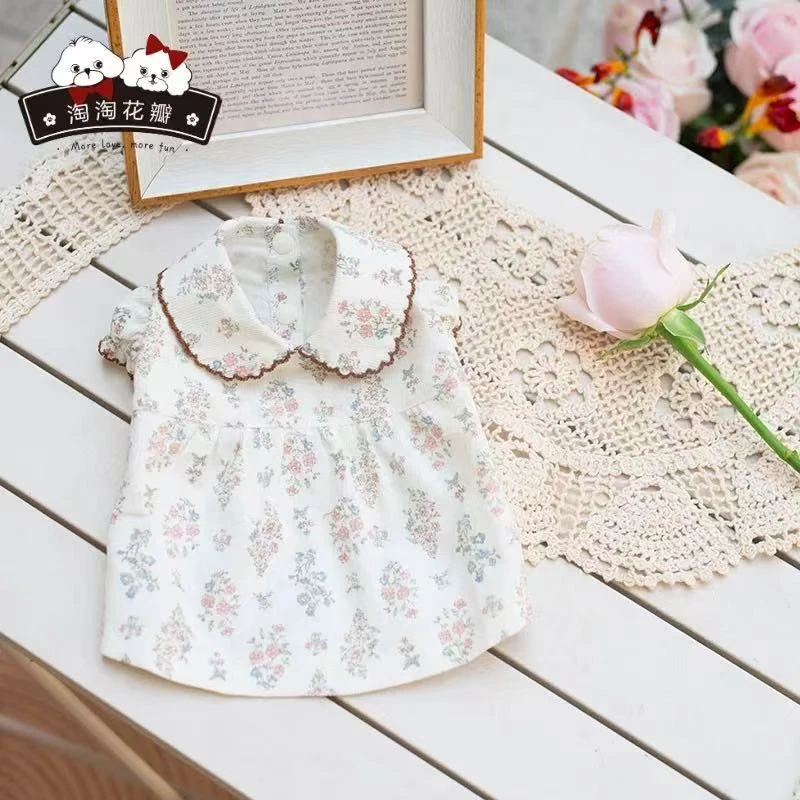 淘淘花瓣森系田园风灯芯绒娃娃领衬衣宠物衣服春秋装泰迪狗狗服装