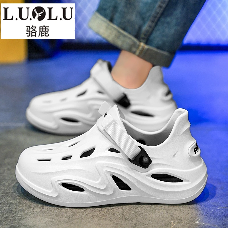 骆鹿运动凉鞋男夏季外穿户外防滑厚底踩屎感洞洞鞋男开车凉拖鞋